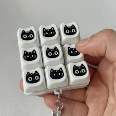 Svart Katt Fidget-tangentbord 4/9-knappar Ångestlindring Fingerklickare Nyckelring Kontor Skola Resa Avslappningsknapp Sensorisk Leksak Hängande Dekoration