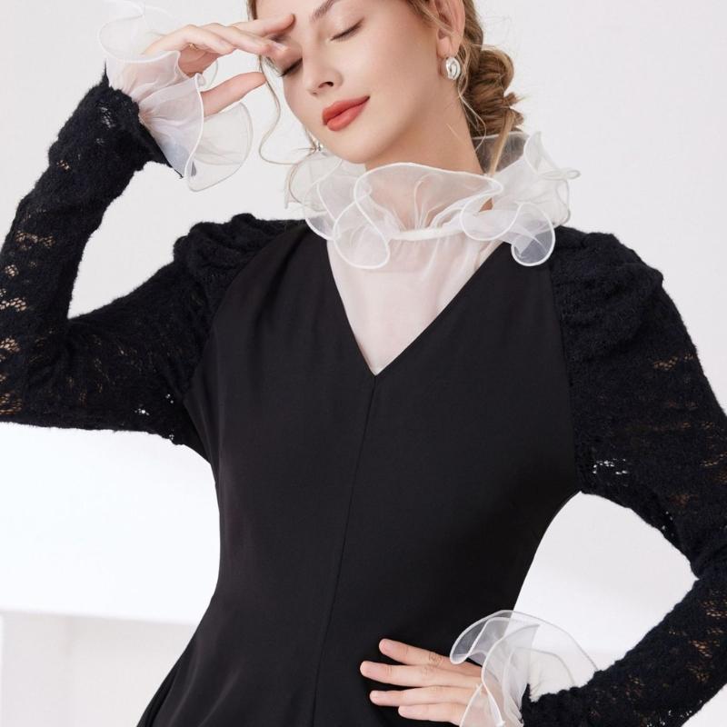 Elegant Detachable Lace Collar And Arm Sleeve Set For Formal Event Breathable Tulle Fabric Fashion Outfit Accessory