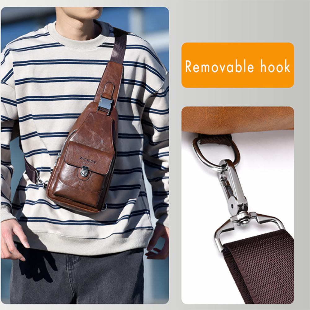 WEIXIER Men's Leather Sling Bag Crossbody Backpack Water-Resistant Shoulder Bag for Travel, Hiking, Daily Commute