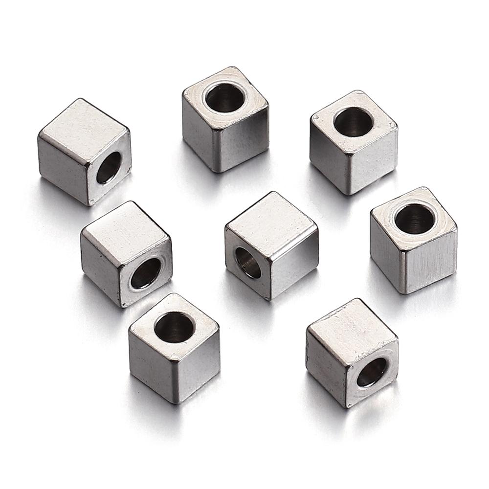 20pcs 2 3 4 5mm Stainless Steel Square Cube Bead Hole 1mm 2mm Spacer Loose Beads DIY Needlework Bracelet Necklace Jewelry Making