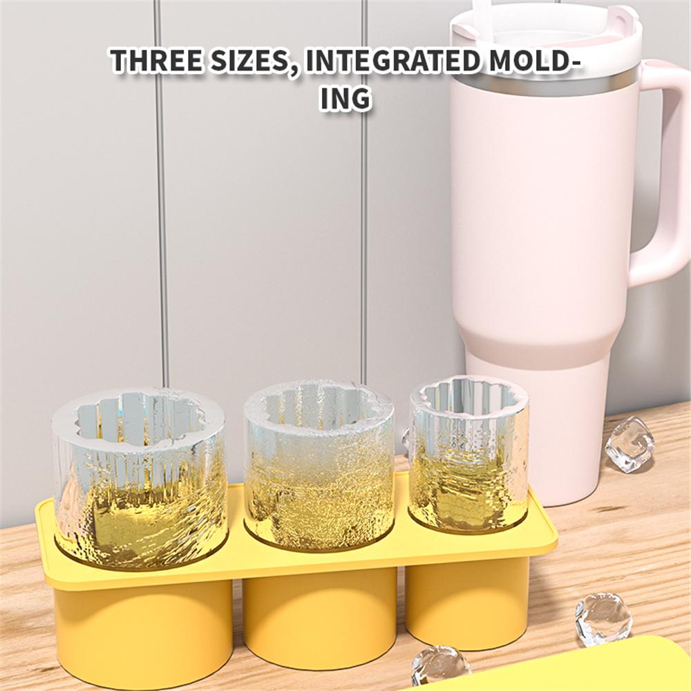 Ice Cube Tray for 20-30oz Stanley Cup Silicone Ice Mold With Lid for Making 3 Hollow Cylinder Cooling Coffee and Drinks