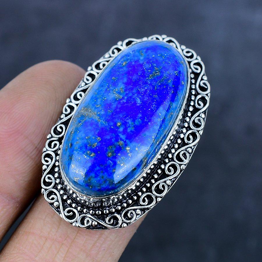 Natural Lapis Lazuli Gemstone 925 Sterling Silver Jewelry Ring Size 7 G3o37