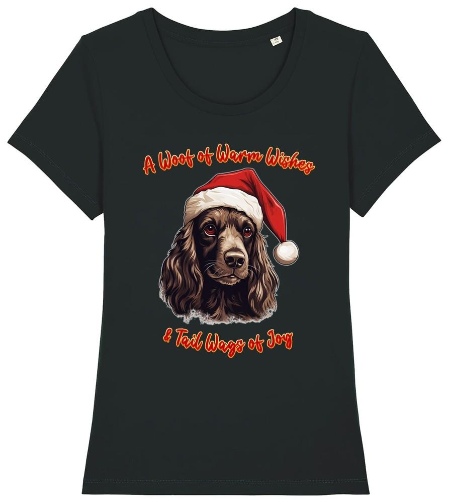 

Womens COCKER SPANIEL Christmas T-Shirt Santa Hat Dog Woof Wishes Gift Her Top 4XL