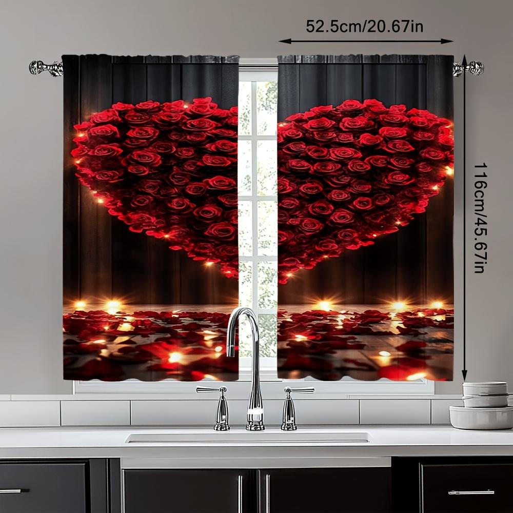 Set Of 2 Valentine Rose Heart Curtains Romantic Design Living Room Bedroom Study Home Decor Light Blocking Curtain For Made Polyester