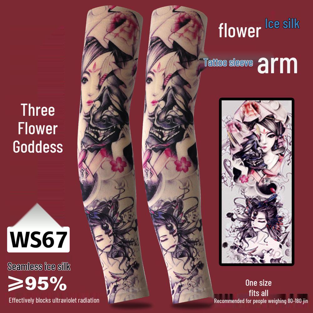 Ice Silk Tattoo Sun Protection Sleeves for Men & Women - Summer Driving, Cycling, Flower Design Arm Shades