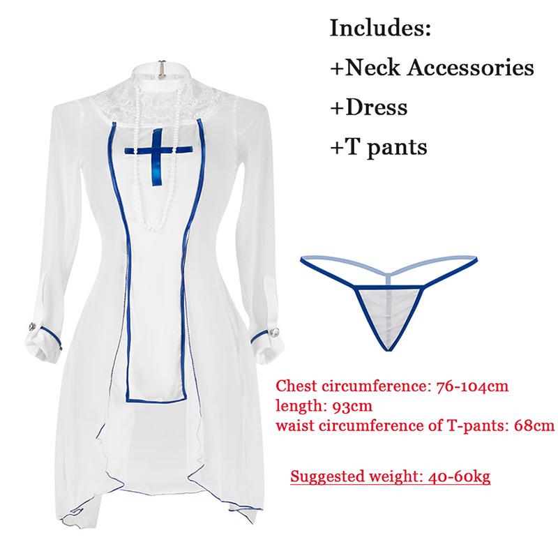 Sexy Palace Noble Nun Uniform Sweet Lingerie Women Cross White Mini Dress Temptation Lace Pajamas Outfits Erotic Party Costumes