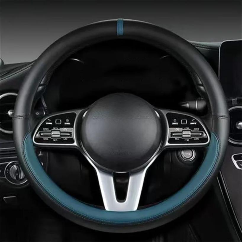 Full Leather Universal Car Steering Wheel Cover Breathable Anti Slip Car Decoration 37-38cm Steering Wheel Cover Accessories
