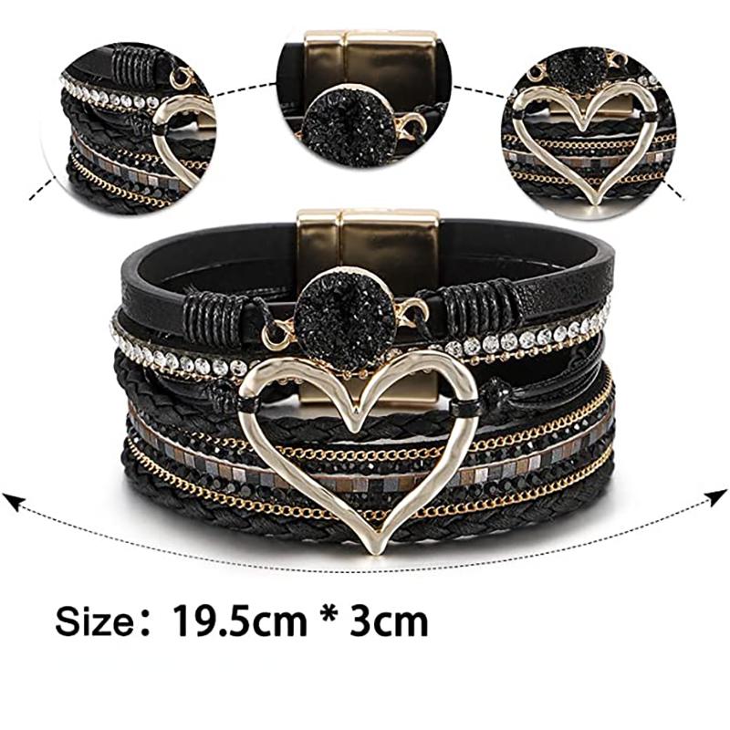 Bracciale Leopardo da Donna, Wrap in Pelle Boho Multi-Strato Perla Cristallo Braccialetto Gioiello