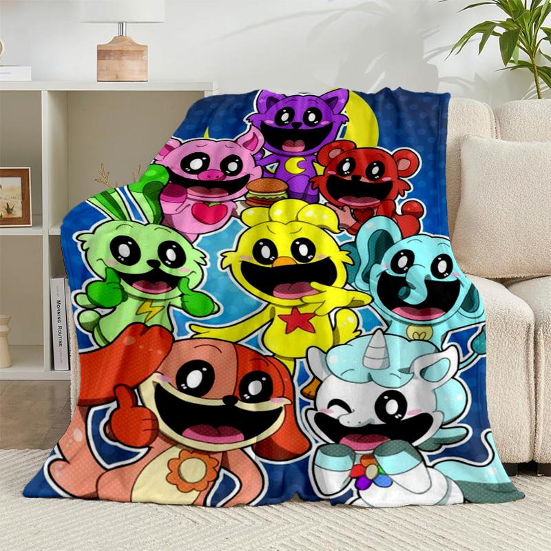 1PC Happy smiling Cartoon Characters Flannel Blanket Gift, Suitable for Both Men And Women, Soft Ideal for Beds And Sofa, Birthday Or Christmas Gift
