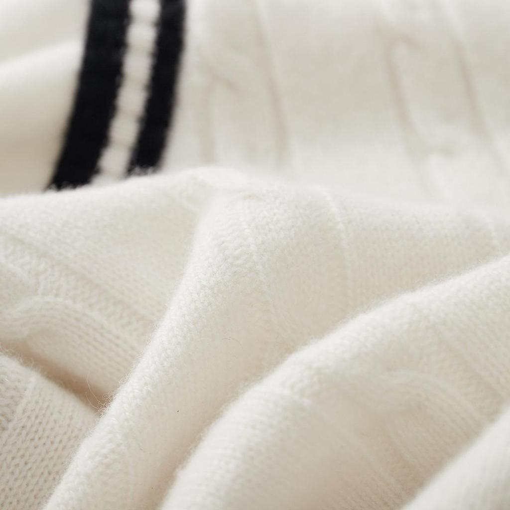 Men's College-Style 100% Wool Knitted Vest, Autumn/Winter Cable Knit, Contrasting Colors, Thickened Sleeveless Design