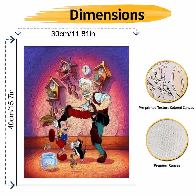 Disney Pinocchio Geppetto DIY Painting Kit Classic Style Home Decor Craft Gift Idea Wall Art Room Decor Handpainted Canvas Painting