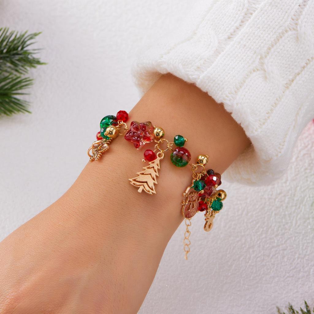 Christmas Snowflake Santa Claus Xmas Tree Snowman Bell Charms Bracelet For Women Metal Chain Bangles Party New Year Gifts