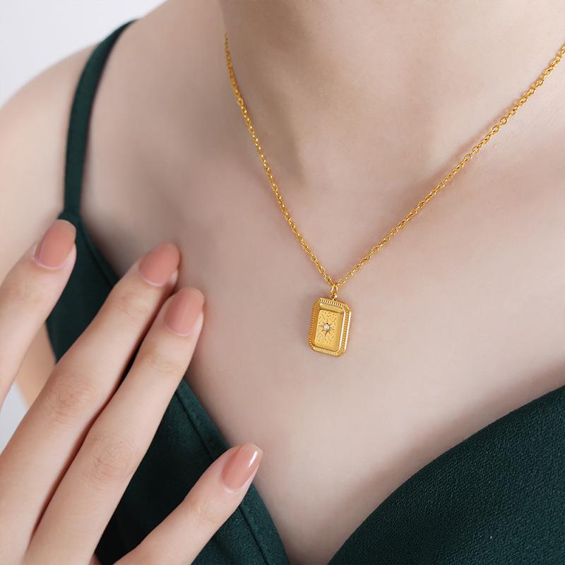Zircon Geometry Pendant Necklace For Women Ins Korean Style Simple Gold Color Titanium Steel Neck Chain Fashion Jewelry Gifts