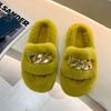 Height heel thick bottom fluffy slippers women wear autumn and winter cotton drag chain Internet celebrity popular plush slippers spring and summer