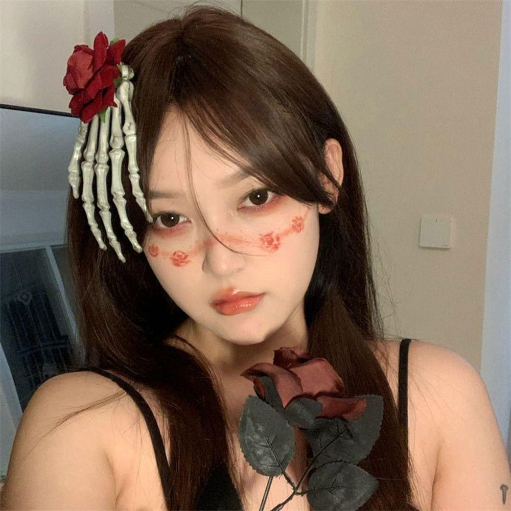 Skelet Duch Tlapka Sponka do vlasů Látková Halloweenská pokrývka hlavy Skelet Ruka Růžová sponka do vlasů Festivalové hračky