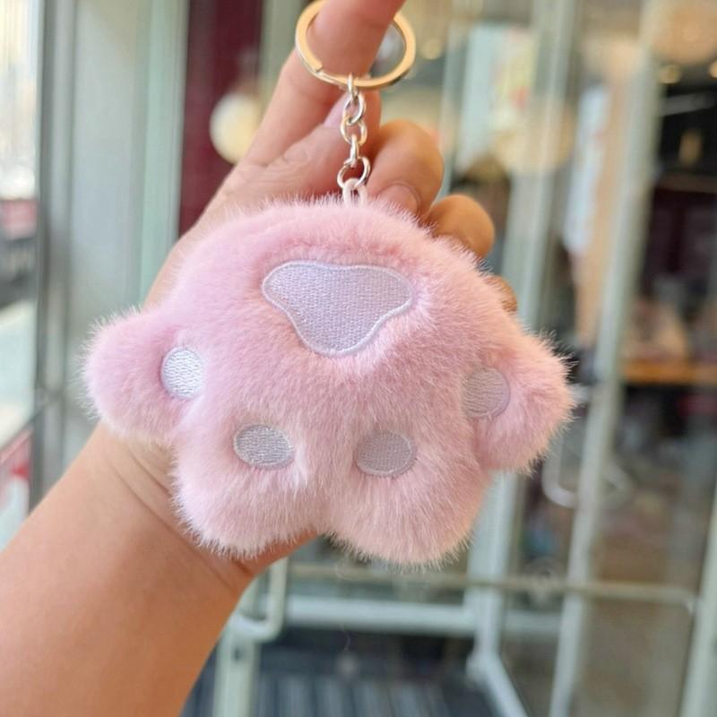 Cat Claw Keychain Plush Toy With Silver Chain For Bags And Keys