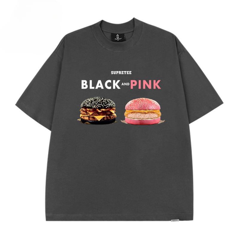 Summer Fashion Heavyweight Retro Men's Burger 100% Cotton Printed Round Neck High Quality Casual Fitness Street T-shirt