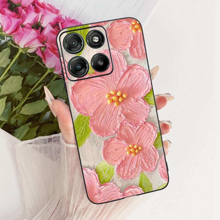 Für Motorola Moto G17 Power Case Moto G15 Niedliche Katze Blumen Bemalte Hülle Weiche TPU Handyhülle Für Motorola G15 Power MotoG17 Taschen