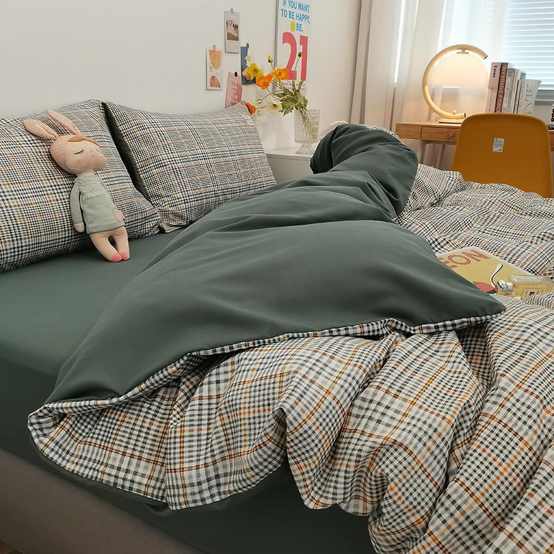 

Japan Style Plaid Queen Duvet Cover Set 220x240 High-quality Soft Skin-friendly Bedding Set King Size Quilt Cover Pillowcases AU Single Size 3 pcs