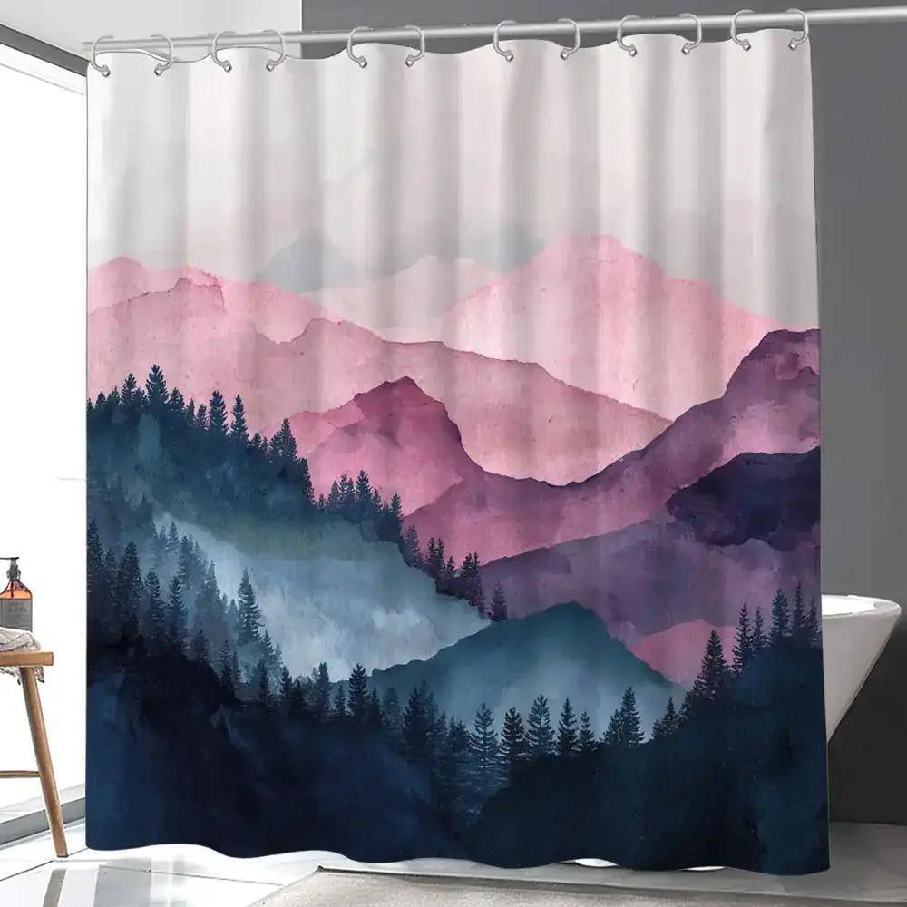 

1Pc Landscape Painting Bathroom Shower Curtain, Dreamy Forest Theme Valentine S Day Decor With 12 Hooks, 70.87X70.87Inch Home D W60H190(CM)-1 Pcs