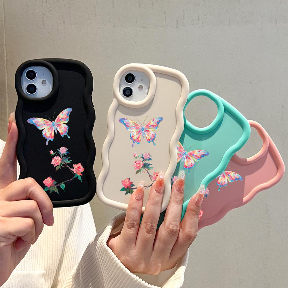 Roses Butterfly Soft Phone Cover for iPhone 11 12 13 14 15 Pro Max 6 6S 7 8 Plus Xs Wave Edge Shockproof Protective Rubber Case