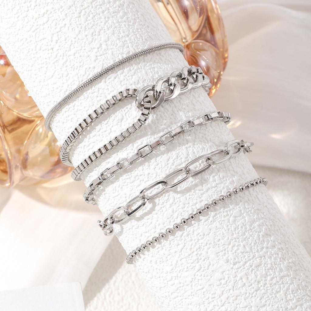 Alloy basic women's bracelet set Cuban chain minimalist multi-layer chain bracelet strip