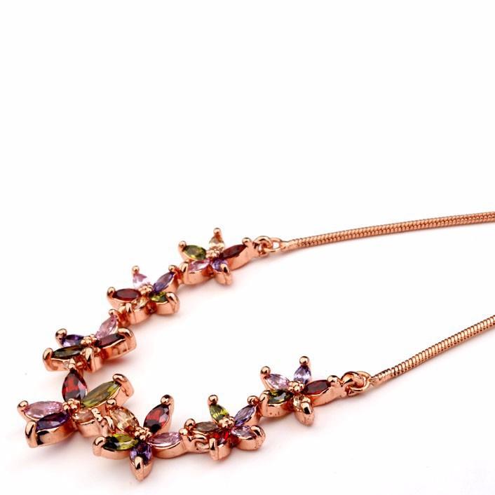 Flower Necklace Copper Inlaid Colorful Zircon Necklace Snake Bone Chain