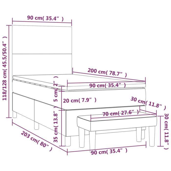 3136410 vidaXL Lit à sommier tapissier avec matelas Crème 90x200 cm Tissu