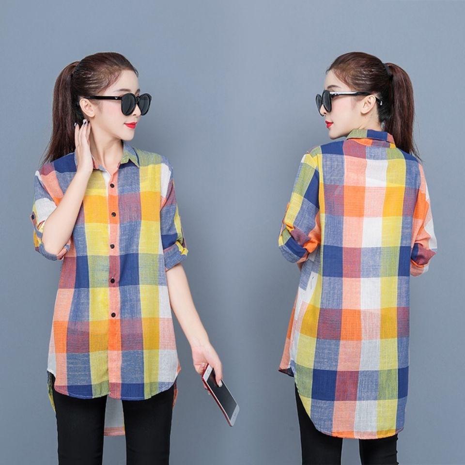 Women's 2023 Summer Plaid Loose-Fit Sun Protection Shirt, Plus Size Casual.