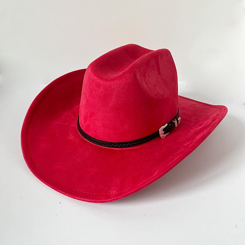 Vegan Suede Wide Brim Rancher Hat Metal Buckle Boot Accessories for Men and Women Cowboy Hat Cattleman Style Unisex Fedora