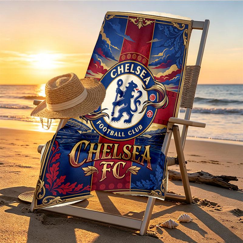 Chelsea FC Print Beach Towel Design, Soft, Lightweight. for Home Bathroom, Spa, Pool, Yoga, Surfing, Camping, Gift for Family, Friend
