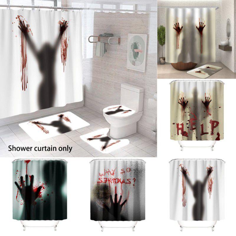 Bloody Hands Halloween Shower Curtain With Hooks For Spooky Decoration