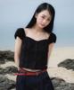 ROSEFRANTZ Lace Shirring Crop Blouse [Black]
