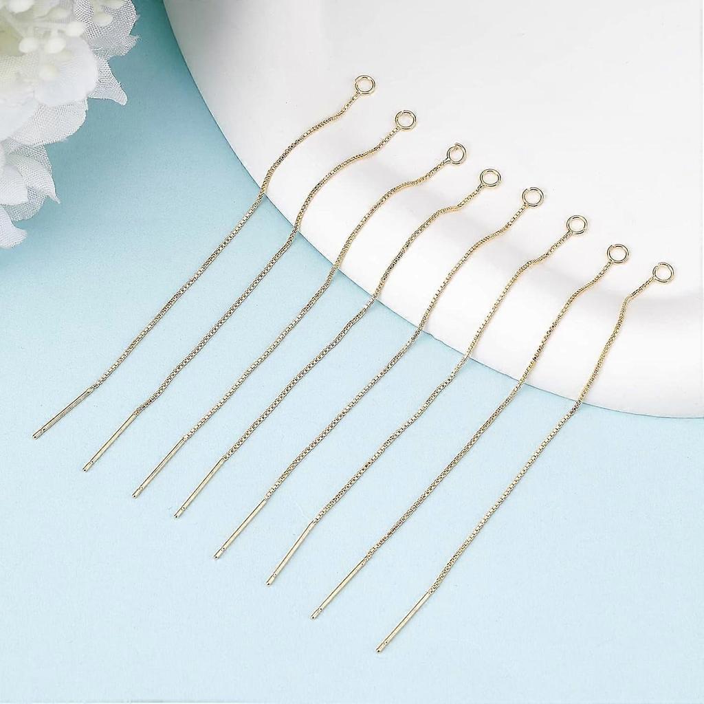 10Pcs 18K Gold Plated Ear Threads Dangle Bar Through Threaded Long Chain Earrings Pierced Dangling Drop Stud Earrings with Loop 3.34inch