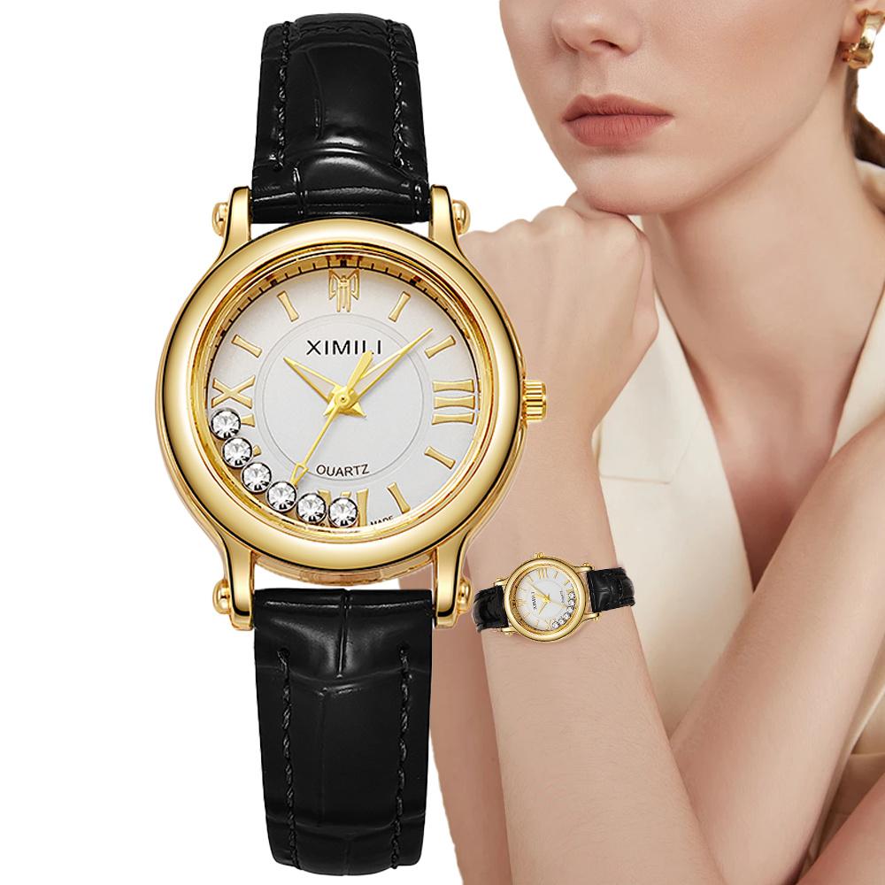 Simple Roller Ball Quartz Watch Business Leather Women's Dress Clock Wristwatch