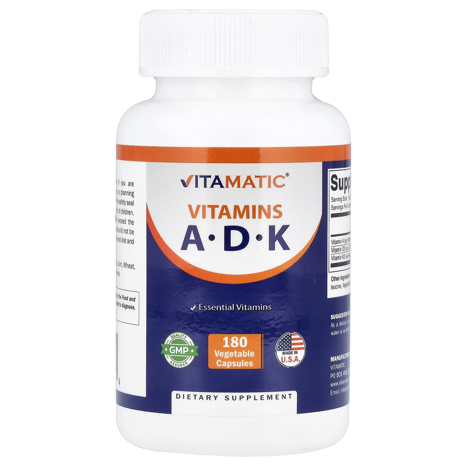 

Vitamatic, Vitamins A, D, K, Veggie Capsules, 180 Capsules
