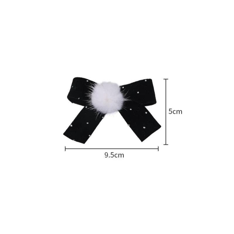 Hair Clips for Women Black Red Vlevet Bow Hairpins Rhinestone Mink Hair Ball Barrettes Ponytail Clip Headwear Hair Accessories