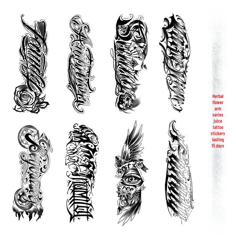 Waterproof Herbal Juice Tattoo Decals - Semi-Permanent, Non-Reflective for Men & Women’s Arms, Chest, Back