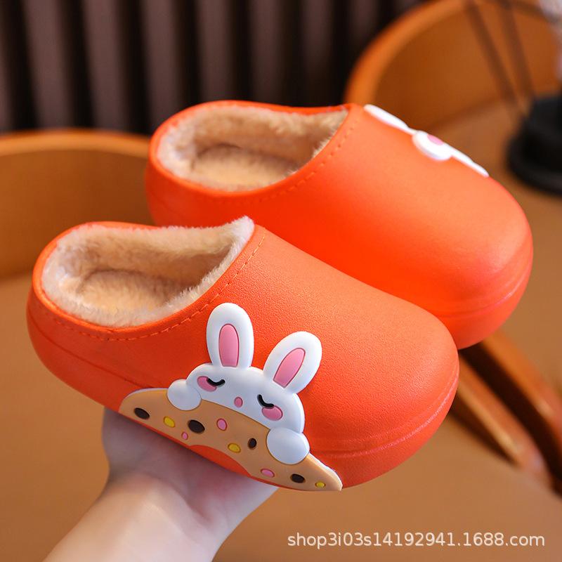 Children's Winter Slippers for Boys and Girls, Cute and Warm Cotton Shoes, Waterproof and Non-Slip Home Furry Children's Cotton Slippers
