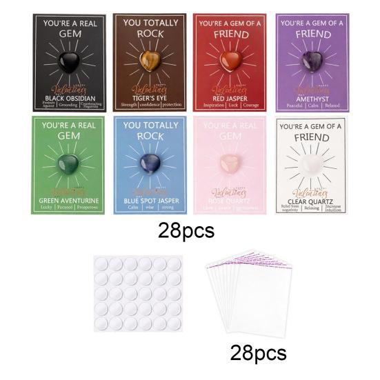 Heart Shaped Faux Crystal Card Class Exchange Gift Set 28 Natural Polished Stones with Cards Valentine Day Party Favors