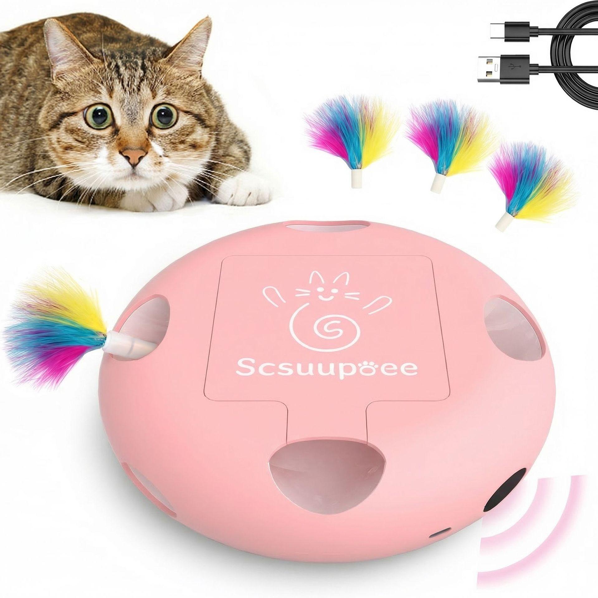 

Electric Rotating Cat Turntable Toy Rechargeable Smart Interactive Teaser Stick Automatic Self Play Pet Toy рожевий