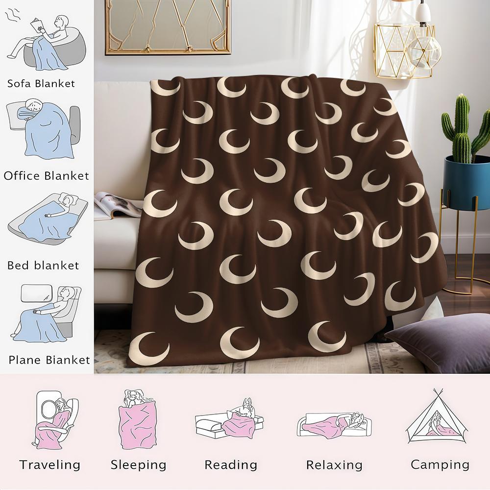 Vintage Crescent Moon Flannel Blanket Warm Soft Halloween Christmas Couch Warm Cozy Decorative Decor Gift for All Season