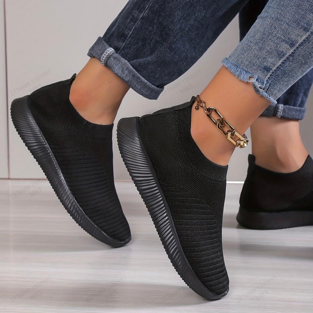 Women's Sneakers Breathable Solid Color Mesh Woven Outdoor Lightweight Low Top Walking Running Sports Socks Tennis Shoes