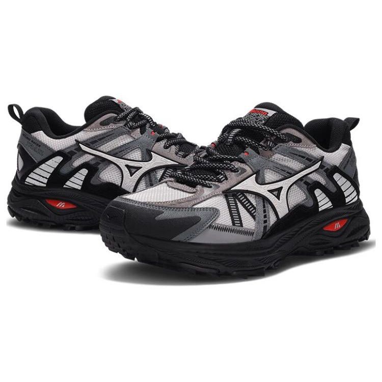 Mizuno Racer Trail Comfortable Fabric Shock Absorption Durable Low-Top Trail Running Shoes Unisex Sneakers Gray Black D1GH223804