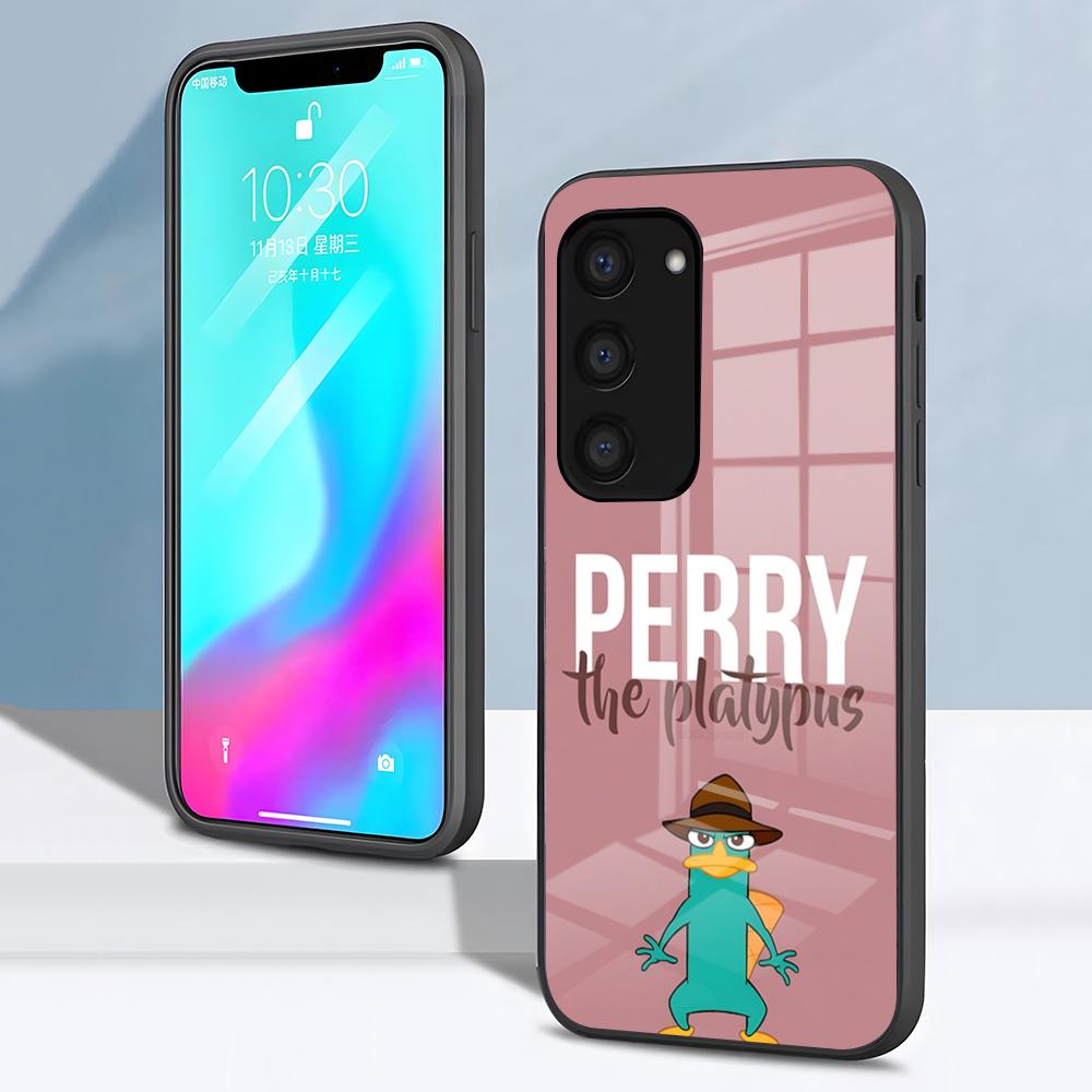 

Чехол для телефона P-Perry Утконос Для Samsung S26 S25 S24 FE S23 S22 S21 Plus S20 Ultra Note20Ultra Черная Стеклянная Крышка Galaxy S22 plus5G