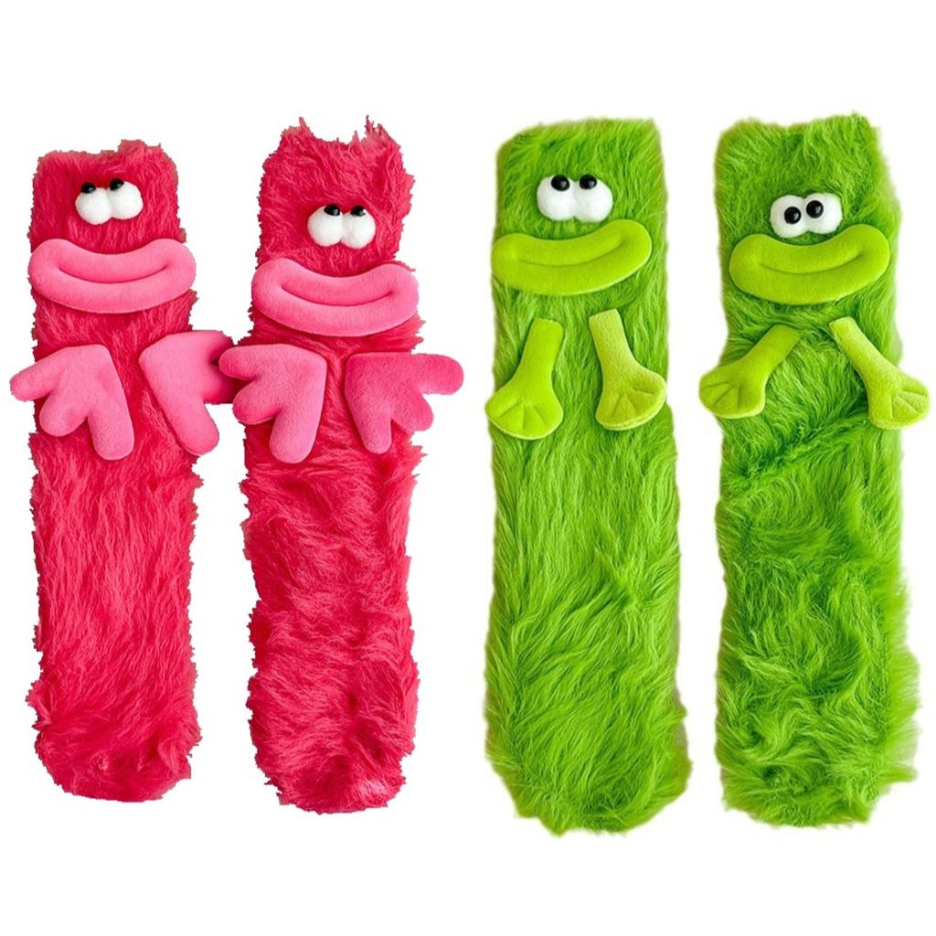 2Pairs Big Eyes Floor Stockings Women Plush Furry Plush Sock Kawaii Funny Tube Socks  Gifts
