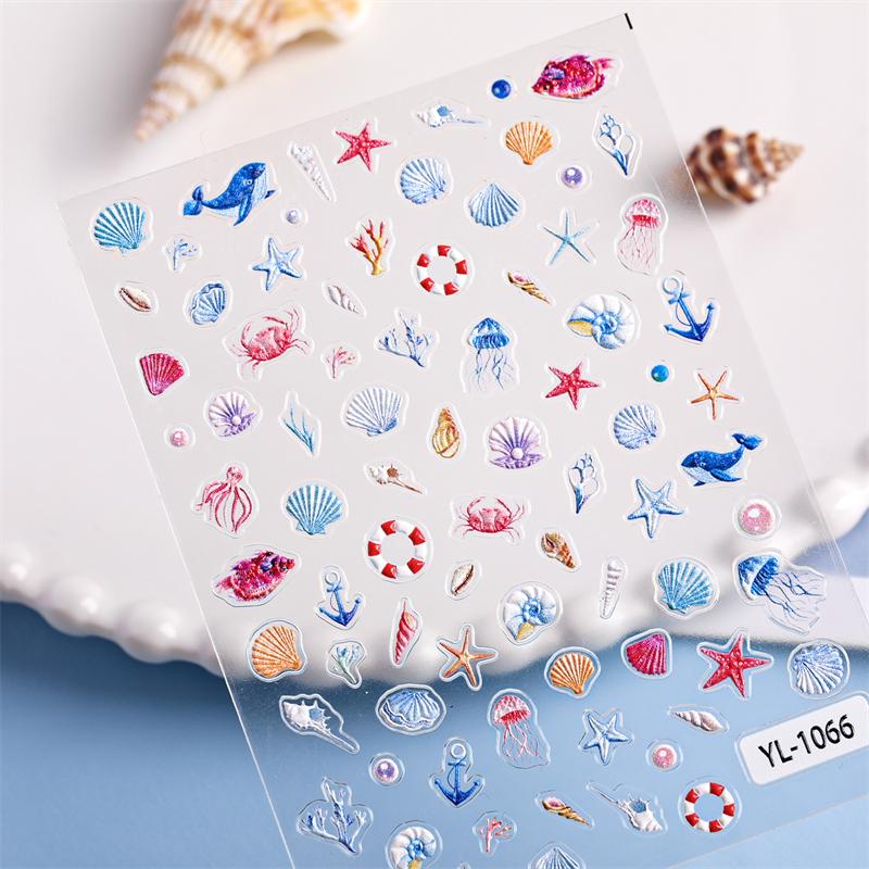 1 Foaie Autocolante Ocean pentru Artă pe Unghii Vară Stea de Mare Meduză Scoică Decal pentru Unghii Decorațiune În Relief Materiale Artă pe Unghii Manichiură Salon
