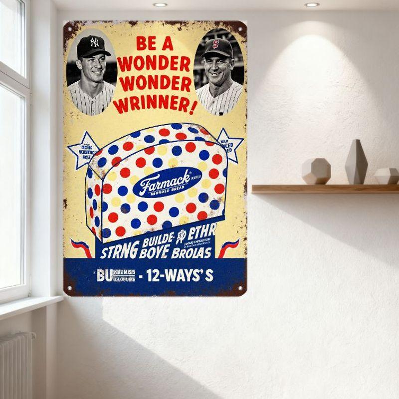 Vintage Baseball Players Bread Ad Metal Tin Sign Retro Food & Sports Wall Decor for Home Man Cave Bar Cafe Art Plaque