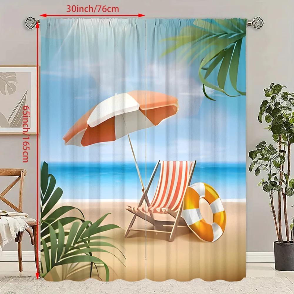 2 szt. - Zasłona z nadrukiem krajobrazu Błękitnego Oceanu - Materiał poliestrowy - odpowiednia do sypialni, salonu, gabinetu, przestrzeni prywatnej