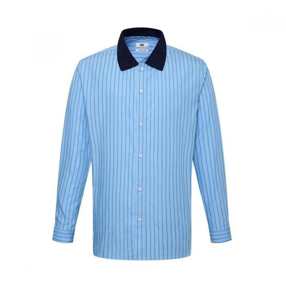 

DakS Men S Knit Collar Stripe Regular Fit Long Sleeve Shirt dmS1Shcl160b1 Blue/095